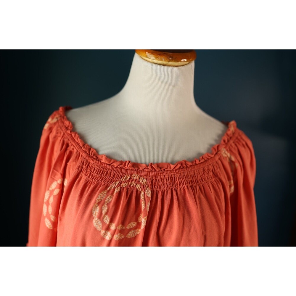 Millenium Short Sleeves Blouse Coral Peasant Off The Shoulder Tunic Boho 3X - Picture 2 of 9